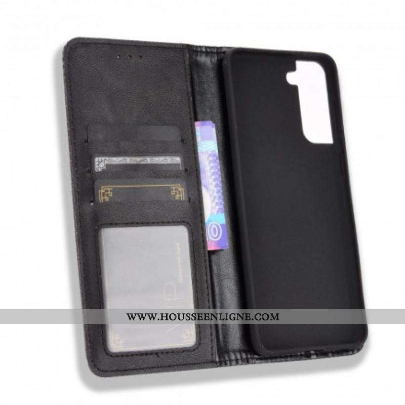 Flip Cover Samsung Galaxy S21 Plus 5G Effet Cuir Vintage Stylisé