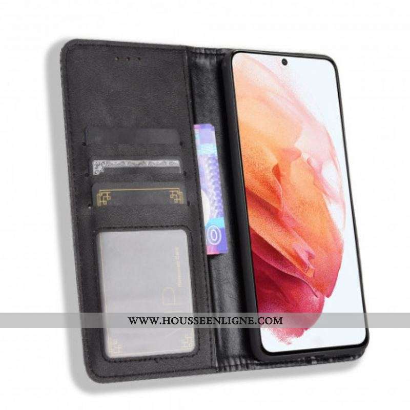 Flip Cover Samsung Galaxy S21 Plus 5G Effet Cuir Vintage Stylisé