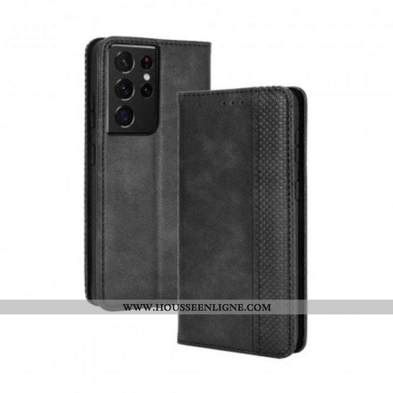 Flip Cover Samsung Galaxy S21 Ultra 5G Effet Cuir Vintage Stylisé