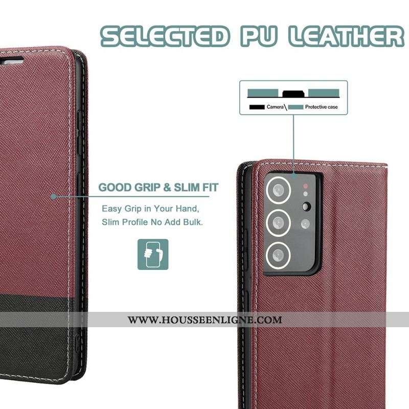 Flip Cover Samsung Galaxy S21 ultra 5G Simili Cuir Bicolore Texturée