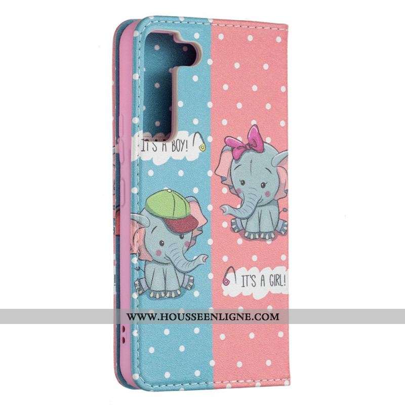 Flip Cover Samsung Galaxy S22 5G Bébés Éléphants