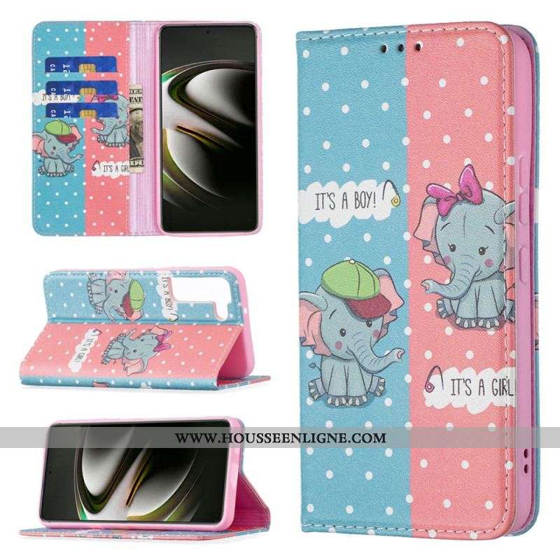 Flip Cover Samsung Galaxy S22 5G Bébés Éléphants