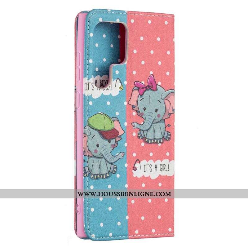 Flip Cover Samsung Galaxy S22 Ultra 5G Bébés Éléphants