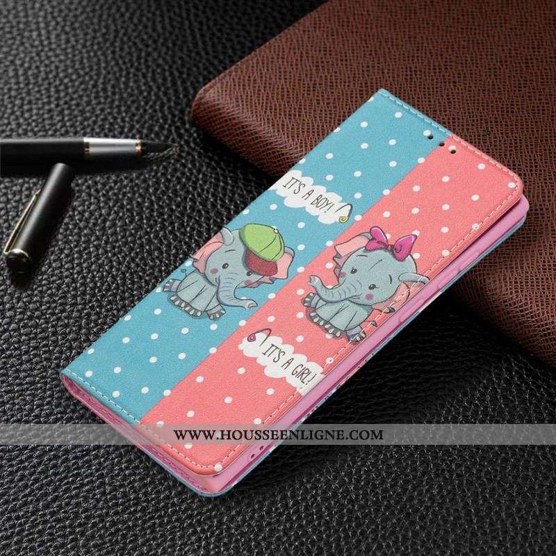 Flip Cover Samsung Galaxy S22 Ultra 5G Bébés Éléphants