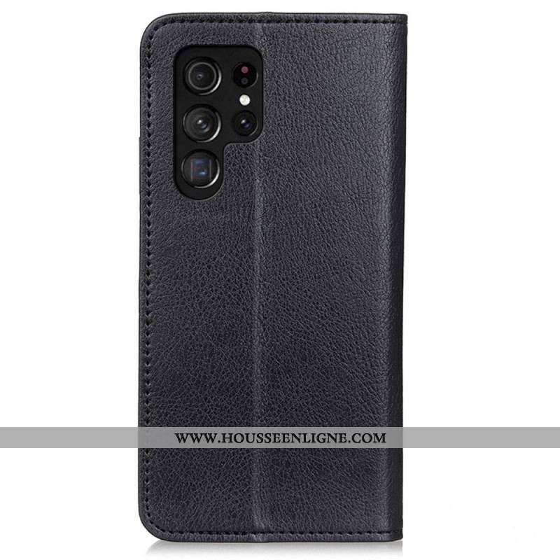 Flip Cover Samsung Galaxy S22 Ultra 5G Cuir Litchi Fendu Élégance