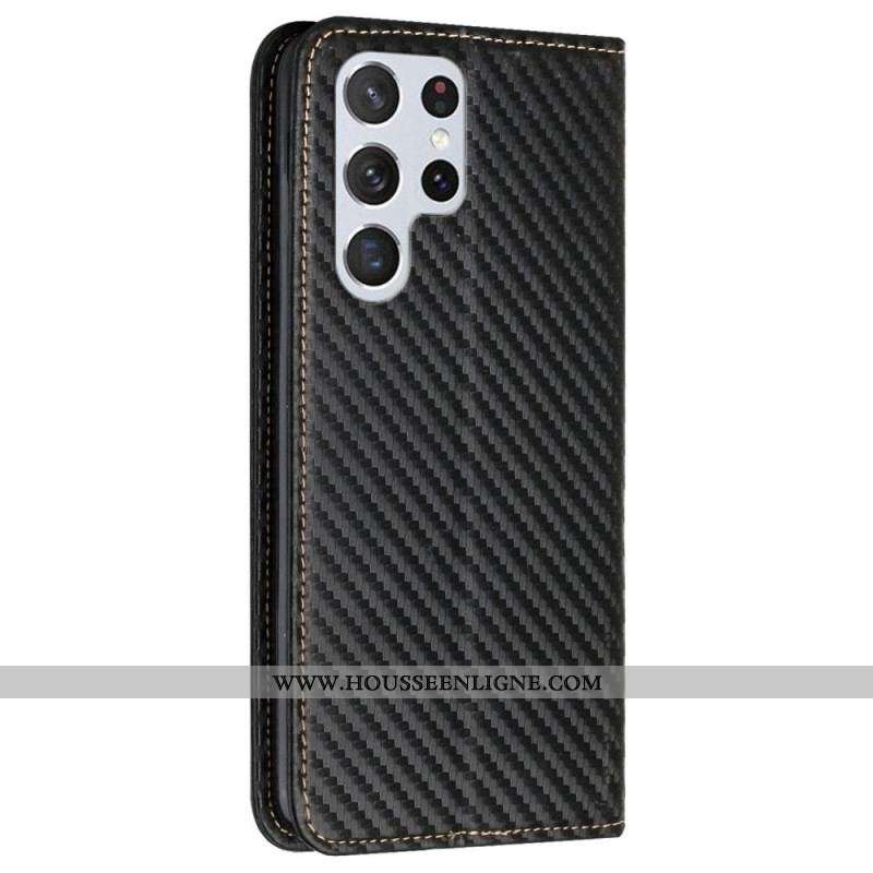 Flip Cover Samsung Galaxy S23 Ultra 5G Style Fibre Carbone à Lanière