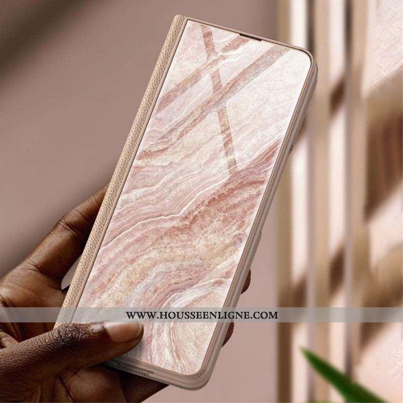 Flip Cover Samsung Galaxy Z Fold 3 5G Verre Trempé Effet Marbre