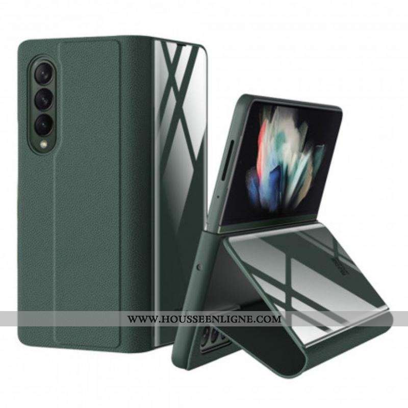 Flip Cover Samsung Galaxy Z Fold 3 5G Verre Trempé et Simili Cuir