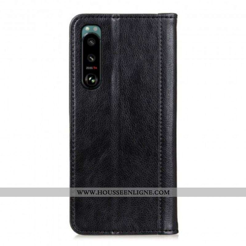 Flip Cover Sony Xperia 5 III Cuir Litchi Fendu Classique