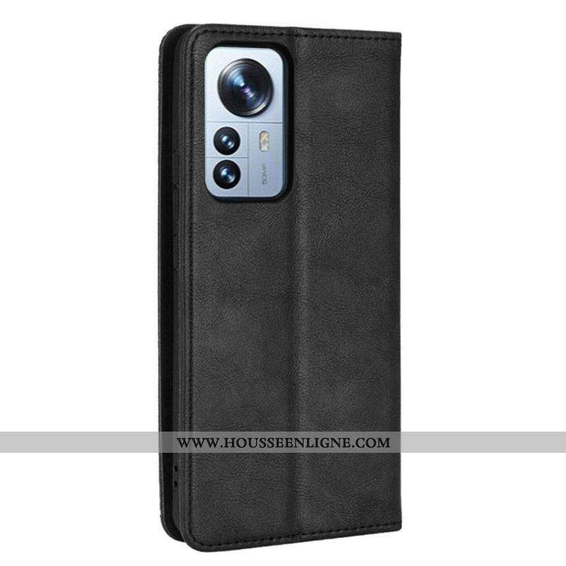 Flip Cover Xiaomi 12 Pro Effet Cuir Vintage Stylisé