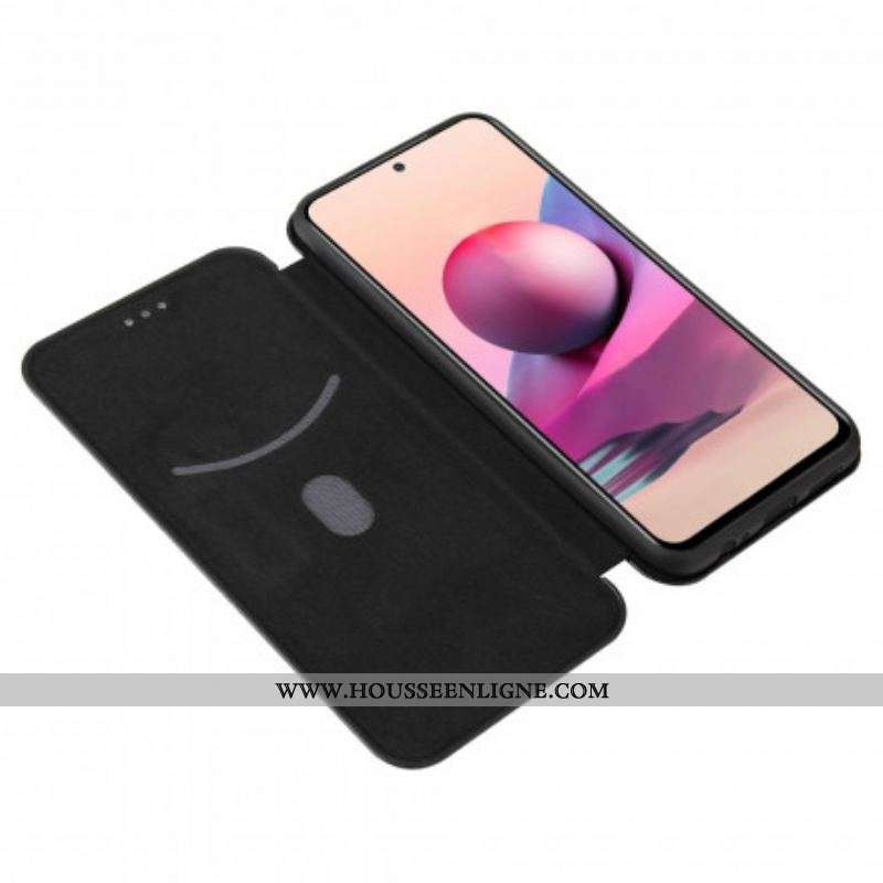 Flip Cover Xiaomi Redmi Note 10/10S/Poco M5s Fibre Carbone avec Anneau Support