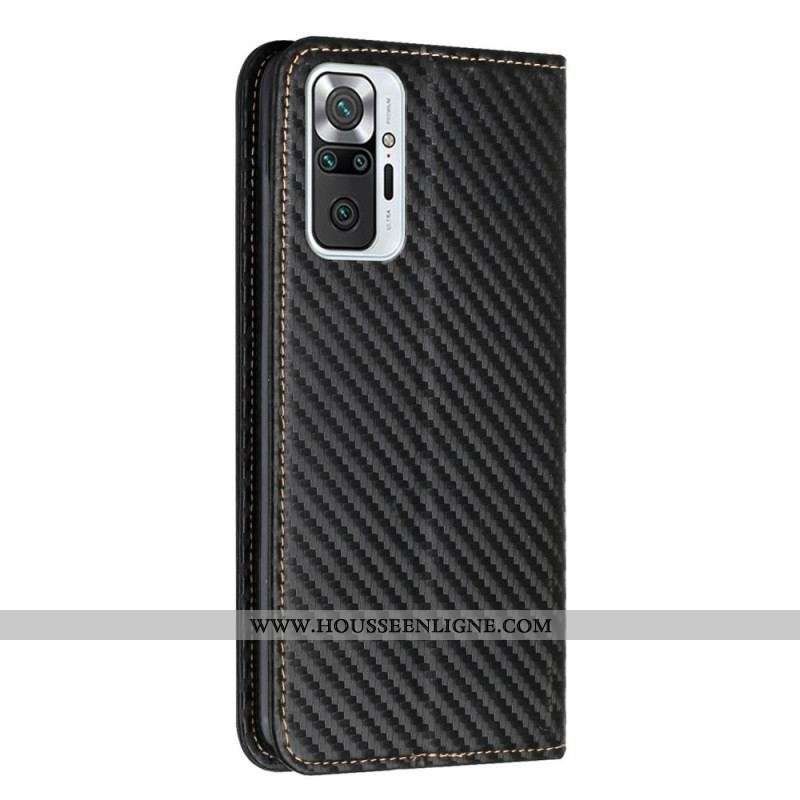 Flip Cover Xiaomi Redmi Note 10 Pro Fibre Carbone à Lanière