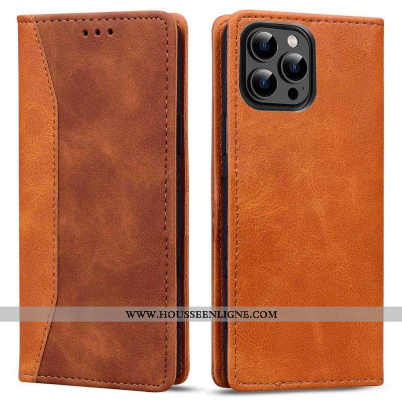 Flip Cover iPhone 14 Effet Cuir Business Bicolore