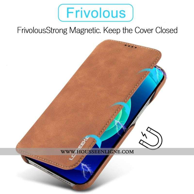 Flip Cover iPhone 14 LC.IMEEKE Effet Cuir