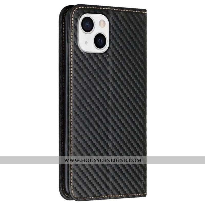 Flip Cover iPhone 14 Plus Fibre Carbone avec Lanière