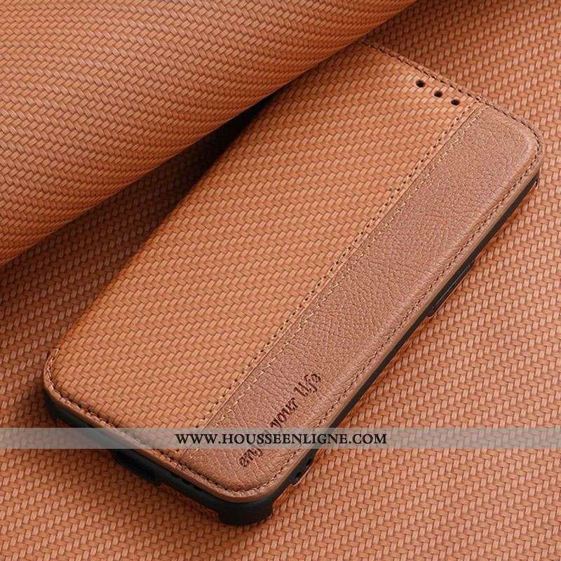 Flip Cover iPhone 14 Pro Fibre Carbone Fermoir Ventouse