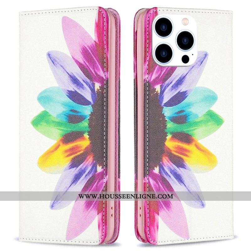 Flip Cover iPhone 14 Pro Fleur Aquarelle