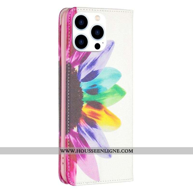 Flip Cover iPhone 14 Pro Fleur Aquarelle