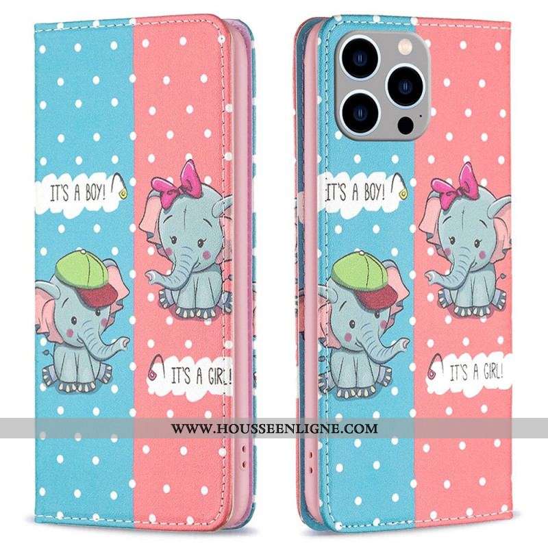 Flip Cover iPhone 14 Pro Max Bébés Éléphants