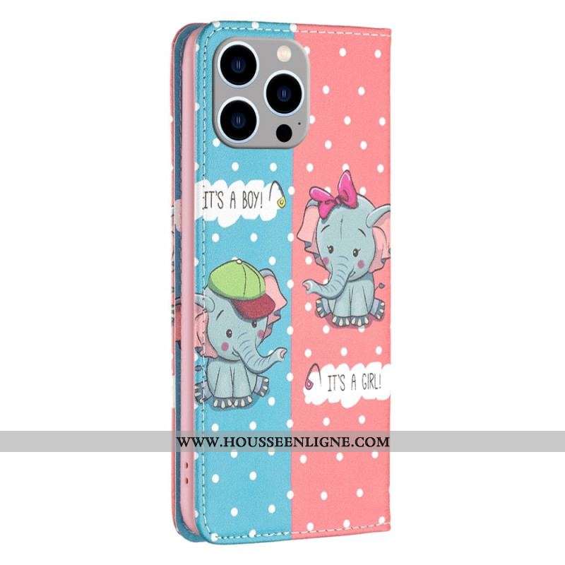 Flip Cover iPhone 14 Pro Max Bébés Éléphants