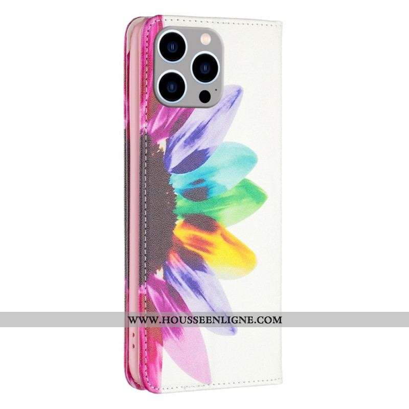 Flip Cover iPhone 14 Pro Max fleur Aquarelle