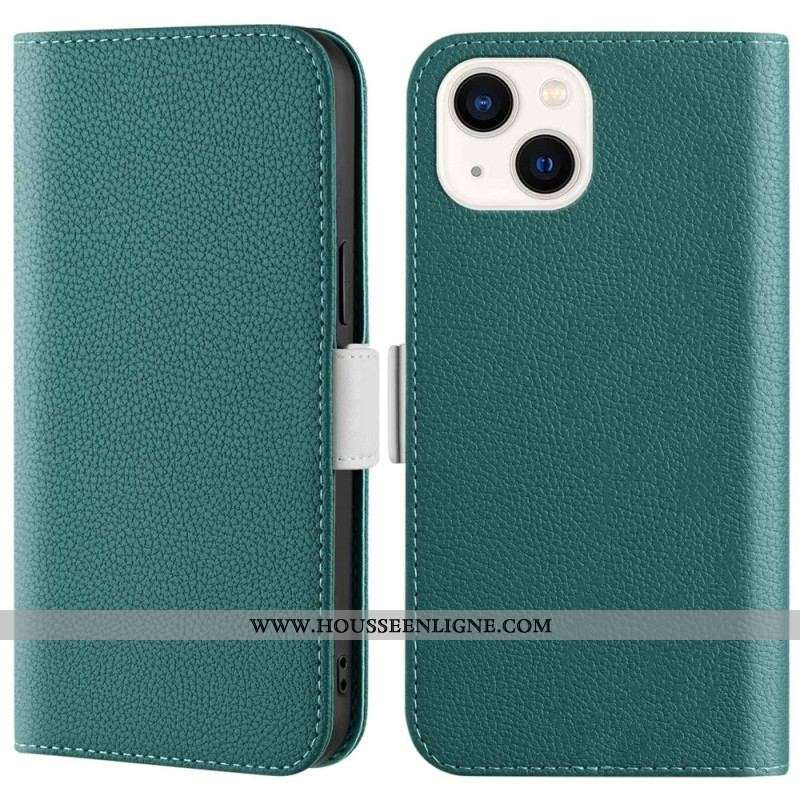 Flip Cover iPhone 14 Simili Cuir Litchi