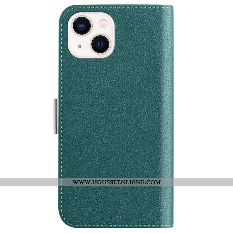 Flip Cover iPhone 14 Simili Cuir Litchi