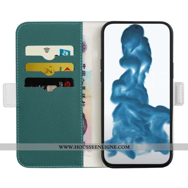 Flip Cover iPhone 14 Simili Cuir Litchi