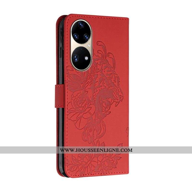 Housse Huawei P50 Pro Tigre Baroque à Lanière