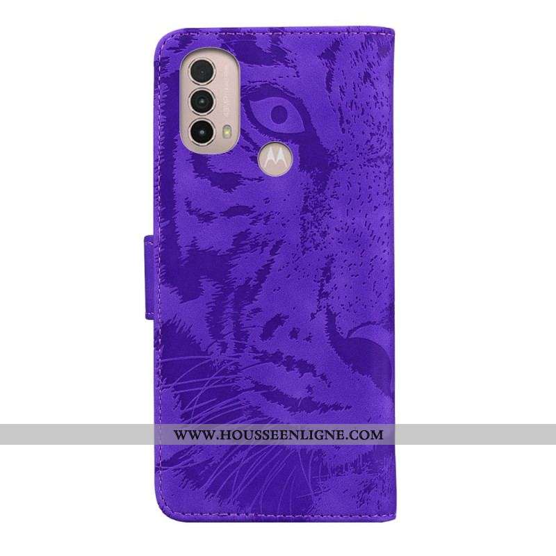 Housse Moto E40 / E30 / E20 Empreinte Face de Tigre