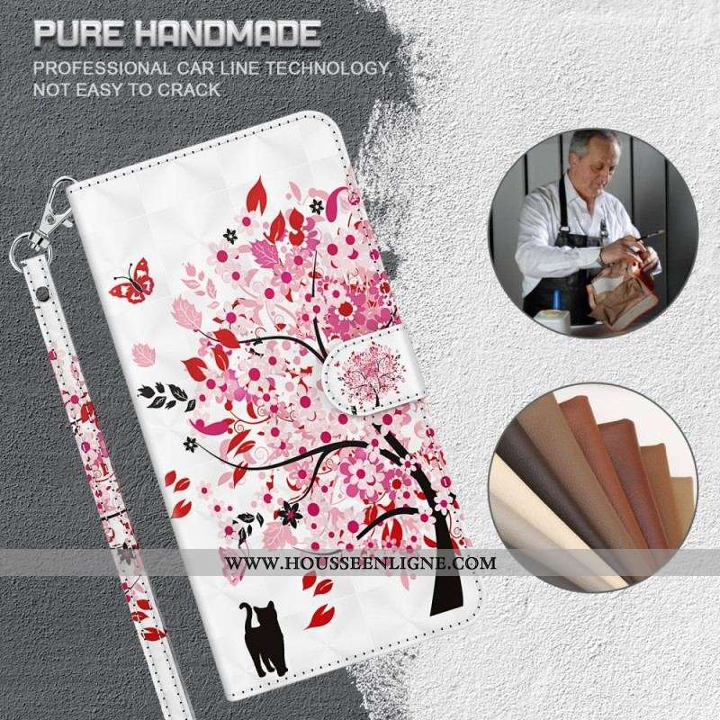 Housse Moto G41 / G31 Arbre Rose et Chat Noir