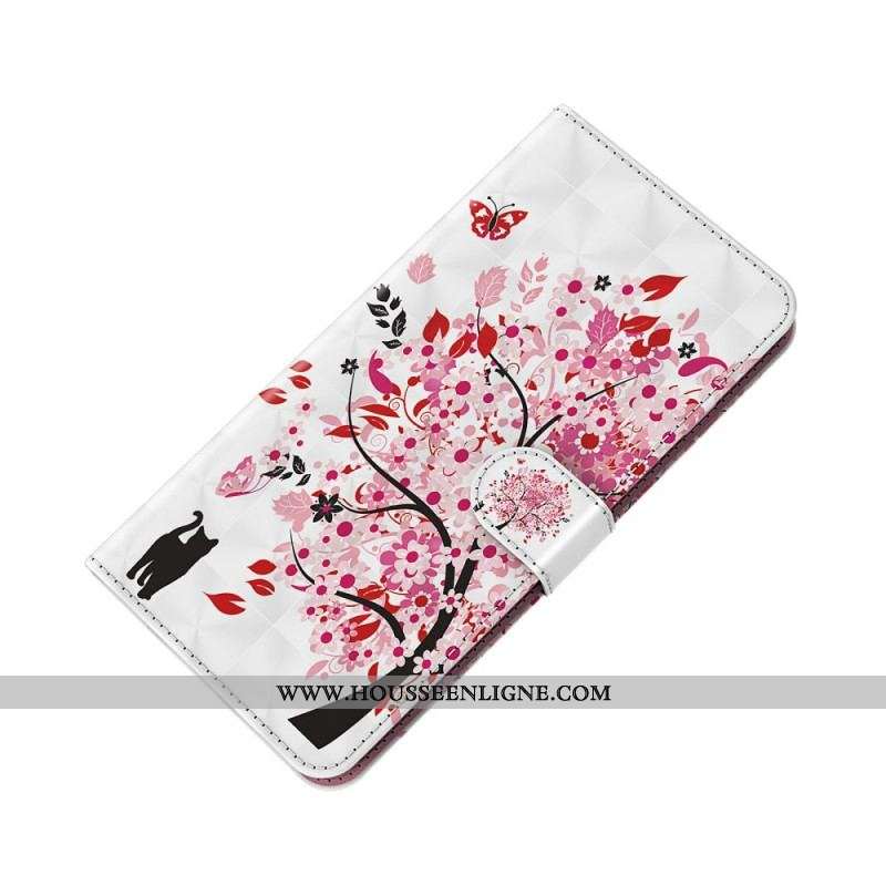 Housse Moto G41 / G31 Arbre Rose et Chat Noir