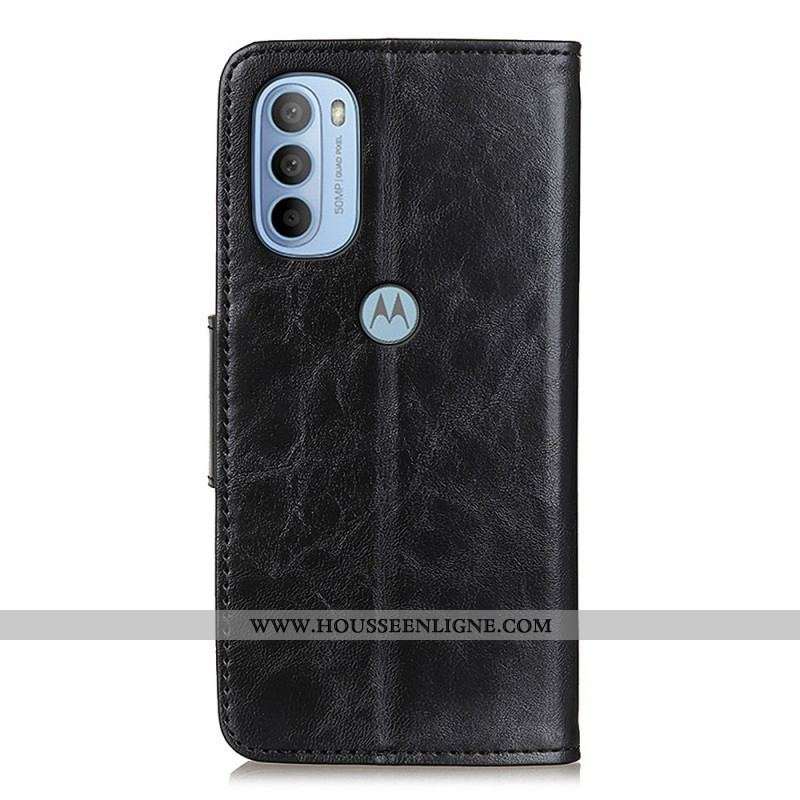 Housse Moto G41 / G31 Cuir Fendu Fermoir Réversible