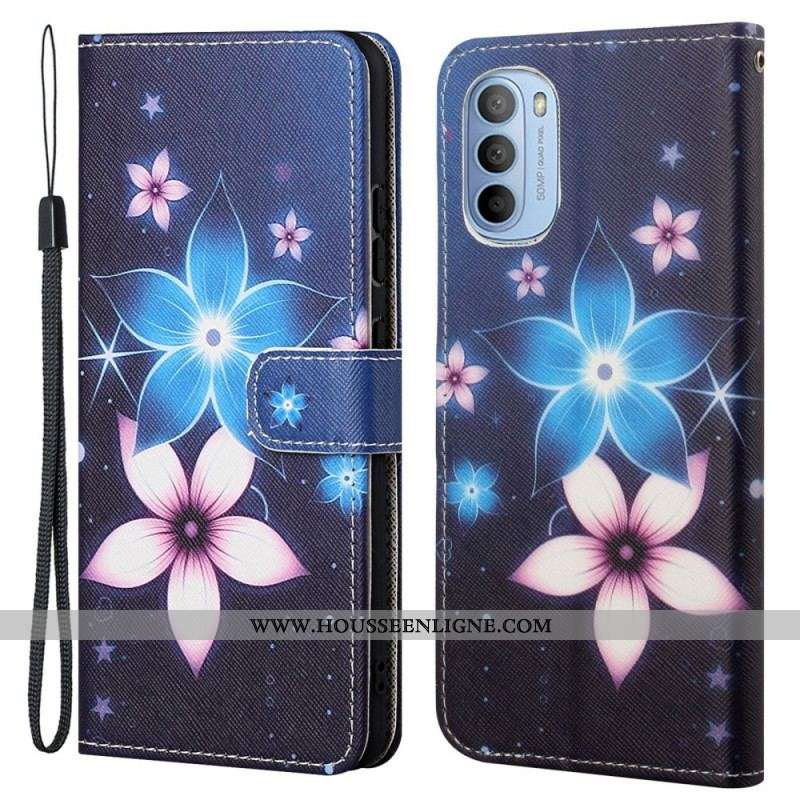 Housse Moto G41 / G31 Fleurs Lunaires à Lanière