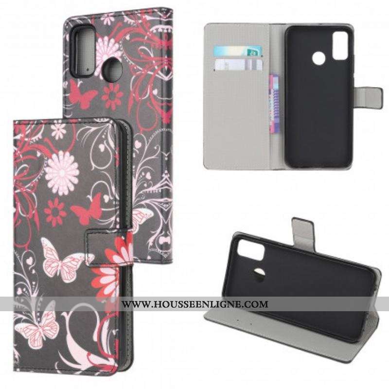 Housse Moto G50 Papillons et Fleurs