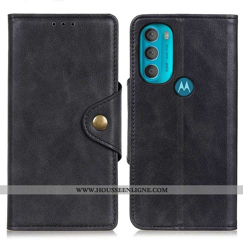 Housse Moto G71 5G Simili Cuir Vintage et Bouton