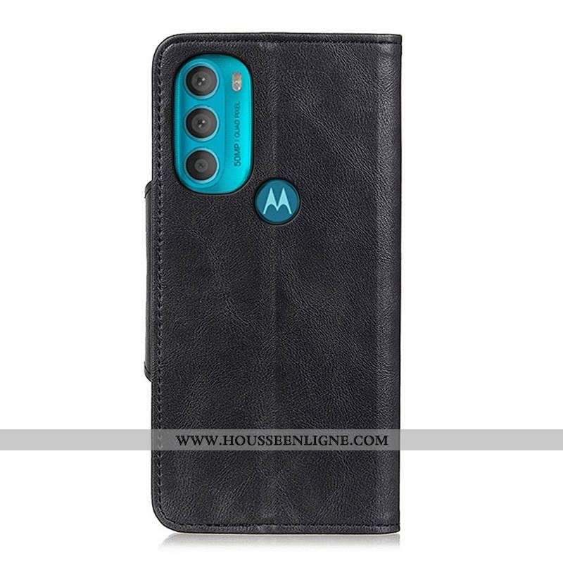 Housse Moto G71 5G Simili Cuir Vintage et Bouton