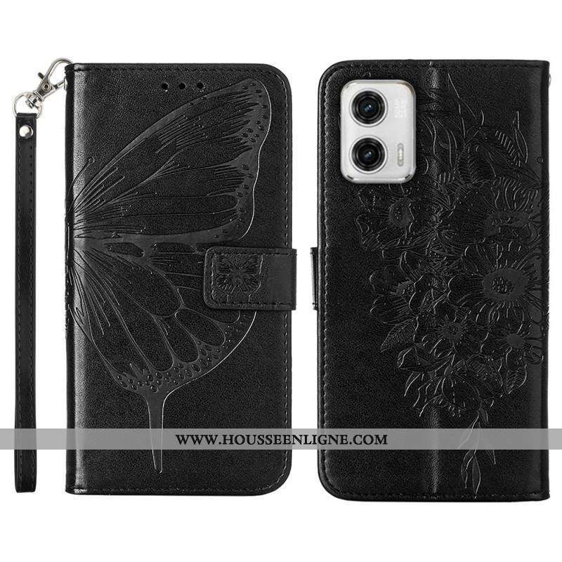 Housse Moto G73 5G Papillon Floral à Lanière