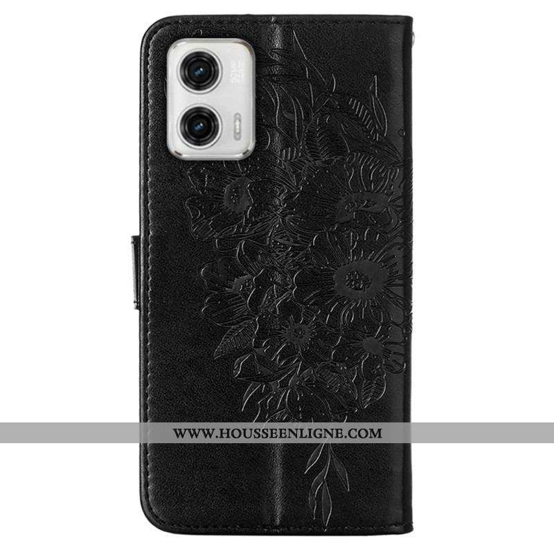 Housse Moto G73 5G Papillon Floral à Lanière