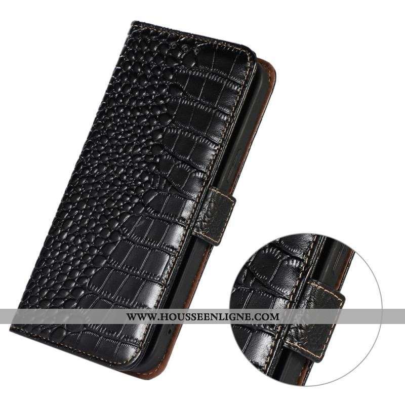 Housse Moto G73 5G Style Crocodile RFID