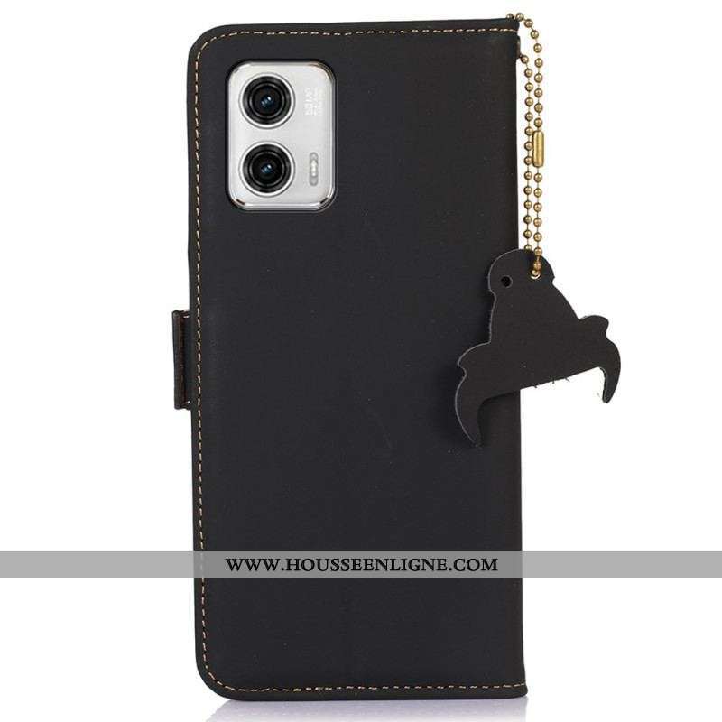 Housse Moto G73 5G Véritable Cuir RFID