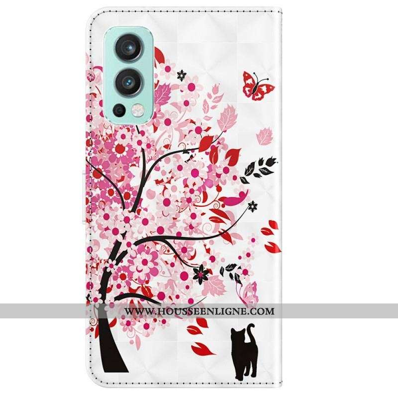 Housse OnePlus Nord 2 5G Arbre Rose et Chat Noir