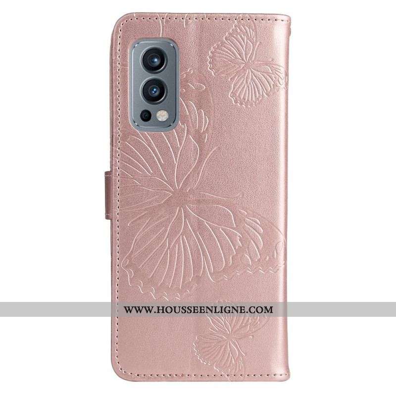 Housse OnePlus Nord 2 5G Papillons Géants à Lanière