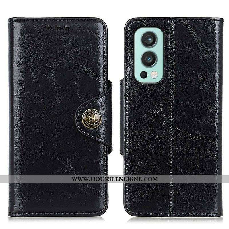 Housse OnePlus Nord 2 5G Simili Cuir Bouton Verni