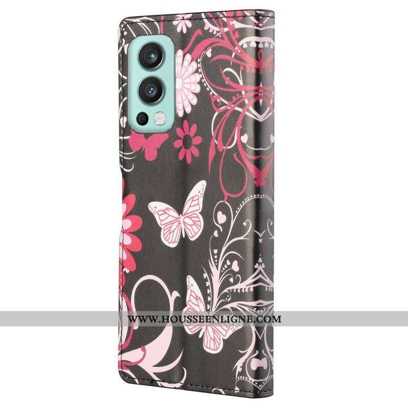 Housse OnePlus Nord 2 5G Variations Papillons à Lanière