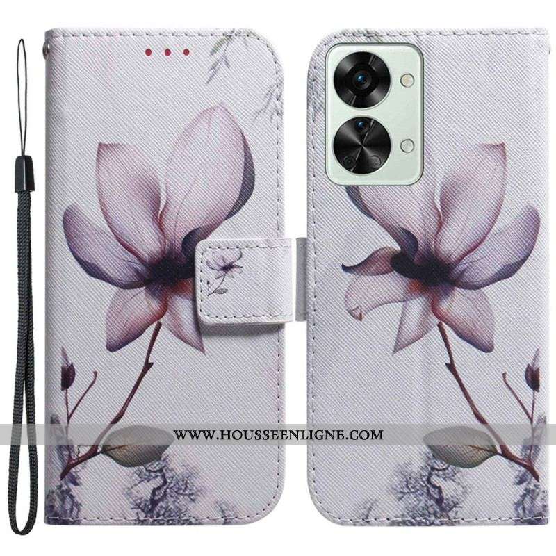 Housse OnePlus Nord 2T 5G Fleur Rose à Lanière