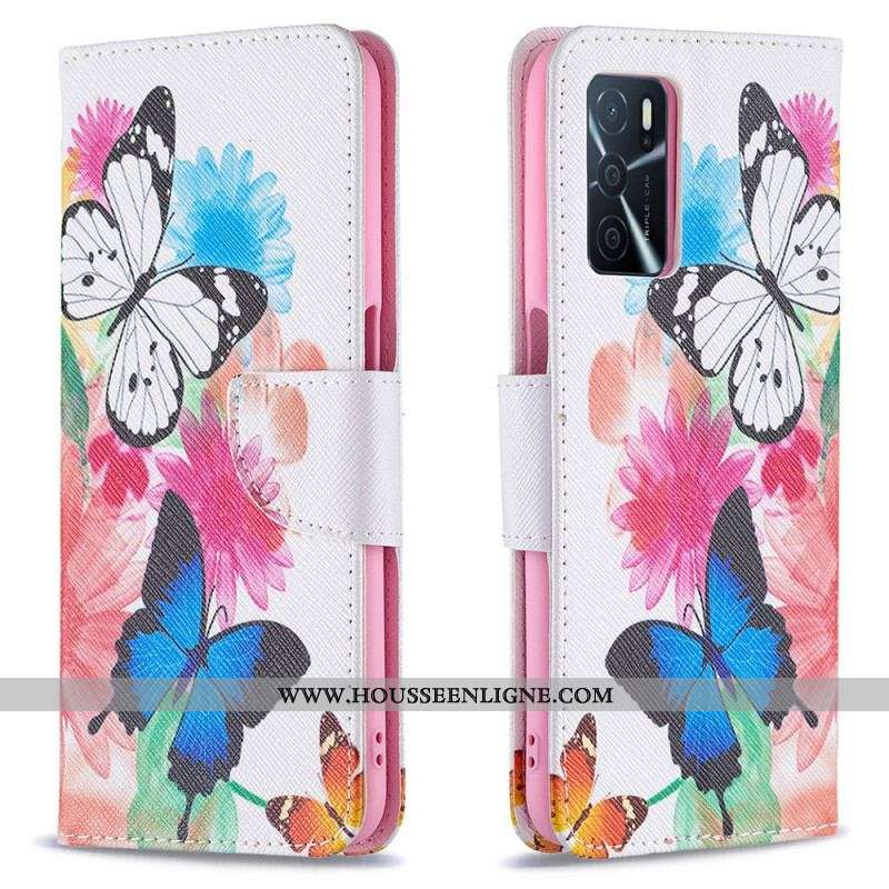 Housse Oppo A16 / A16s Papillons et Fleurs Peints