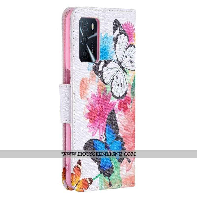 Housse Oppo A16 / A16s Papillons et Fleurs Peints