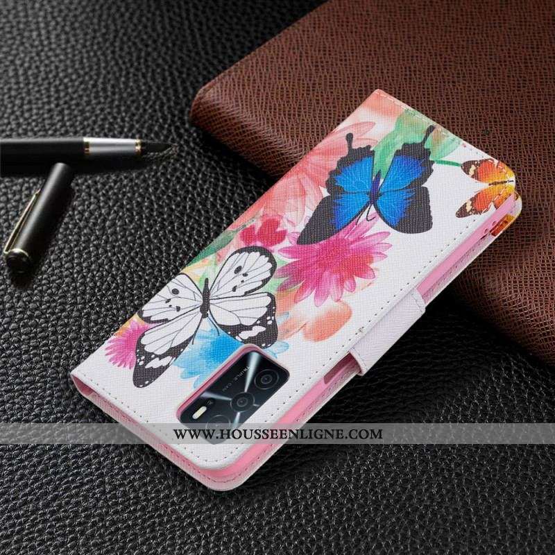 Housse Oppo A16 / A16s Papillons et Fleurs Peints