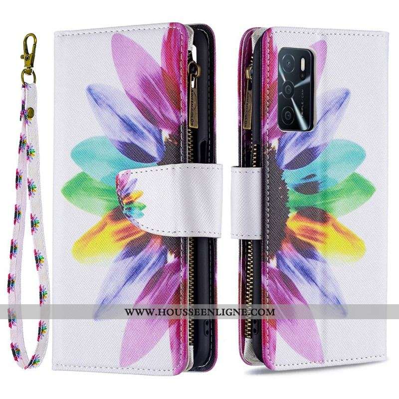 Housse Oppo A16 / A16s Poche Zippée Fleur